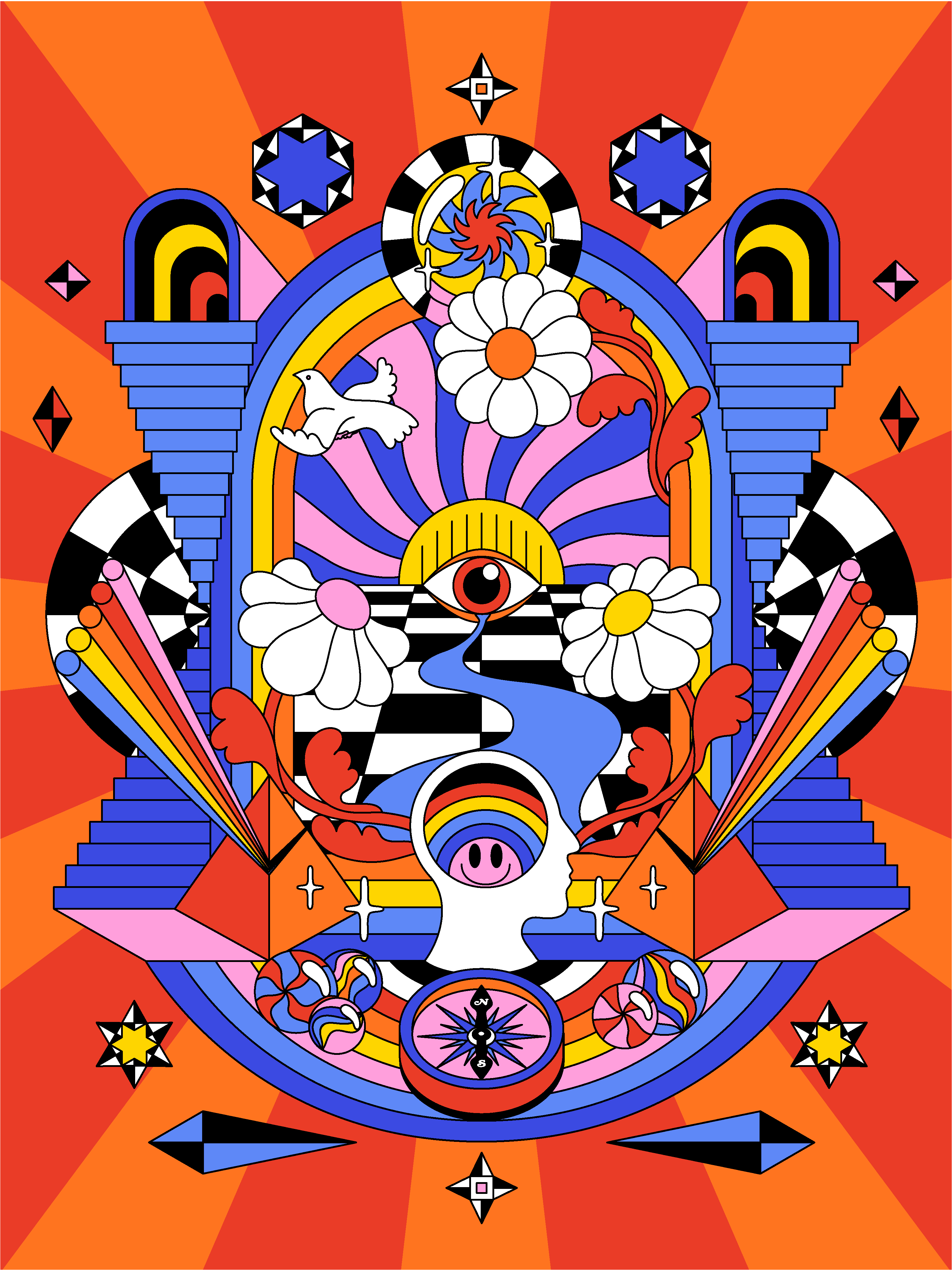 Geometric bauhaus 70s retro illustration design