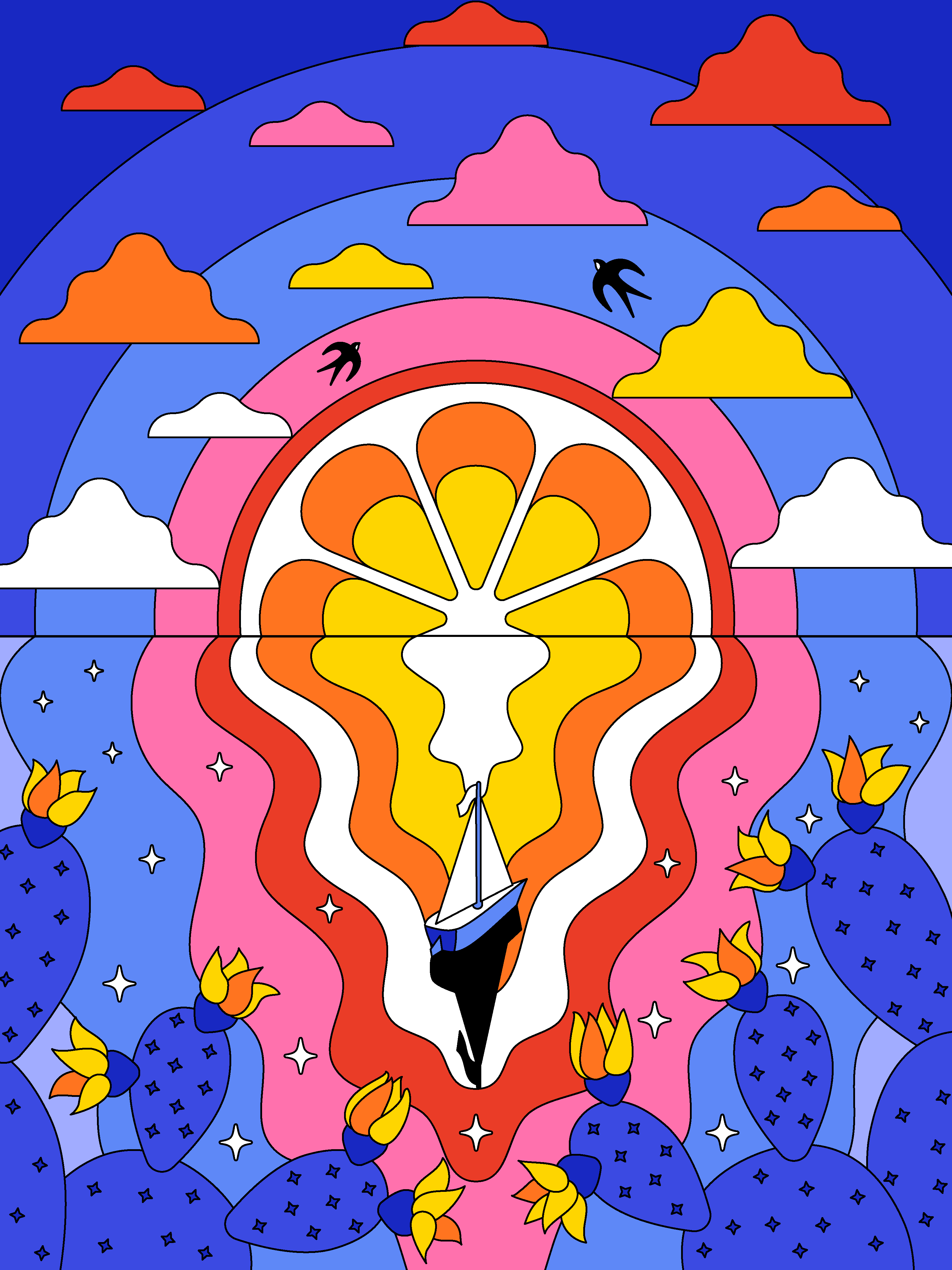 Sunset retro bauhaus illustration